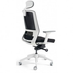Krzesło biurowe z zagłówkiem BESTUHL J17 series - regulowane podłokietniki, rama biała, różne kolory tapicerki